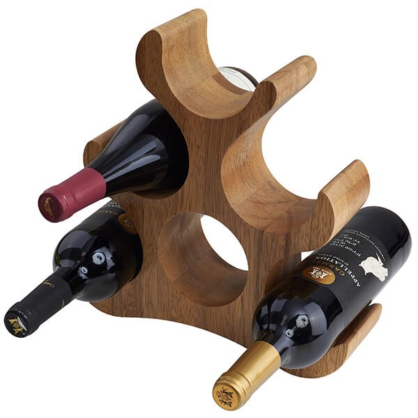 מעמד עץ קומפקטי ל־6 בקבוקי יין